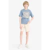 Defacto E4690 İndigo Erkek Çocuk 2li Takım Baskılı Kısa Kollu Tişört Şort
