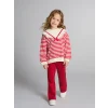 LCW Kids Kırmızı Bisiklet Yaka Çizgili Kız Çocuk Sweatshirt ve Tayt 2li Takım