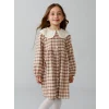 LCW Kids Bej Bebe Yaka Ekose Desen Flanel Kız Çocuk Elbise