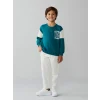 LCW Kids Yeşil Bisiklet Yaka Baskılı Erkek Çocuk Sweatshirt