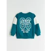 LCW Kids Yeşil Bisiklet Yaka Baskılı Erkek Çocuk Sweatshirt