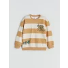 LCW Kids Bej Bisiklet Yaka Baskılı Erkek Çocuk Sweatshirt