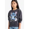 Defacto F3410A8AR31 Antrasit Kız Çocuk Disney Lilo & Stitch Relax Fit Bisiklet Yaka Sweatshirt