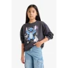 Defacto F3410A8AR31 Antrasit Kız Çocuk Disney Lilo & Stitch Relax Fit Bisiklet Yaka Sweatshirt