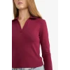 Defacto E7938AXBR204 Bordo Fitted Polo Yaka Basic Düz Modal Uzun Kollu Tişört