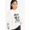 Defacto F3433A8ER105 Ekru Kız Çocuk Disney Mickey & Minnie Oversize Geniş Kalıp Kapüşonlu Sweatshirt