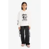Defacto F3433A8ER105 Ekru Kız Çocuk Disney Mickey & Minnie Oversize Geniş Kalıp Kapüşonlu Sweatshirt