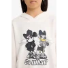 Defacto F3433A8ER105 Ekru Kız Çocuk Disney Mickey & Minnie Oversize Geniş Kalıp Kapüşonlu Sweatshirt