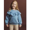 LCW Kids Mavi Bisiklet Yaka Fırfırlı Kız Çocuk Sweatshirt