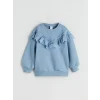 LCW Kids Mavi Bisiklet Yaka Fırfırlı Kız Çocuk Sweatshirt