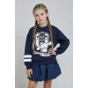Defacto F3412A8NV241 Lacivert Kız Çocuk Hello Kitty Oversize Geniş Kalıp Bisiklet Yaka Sweatshirt