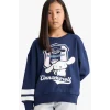 Defacto F3412A8NV241 Lacivert Kız Çocuk Hello Kitty Oversize Geniş Kalıp Bisiklet Yaka Sweatshirt
