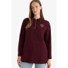 Defacto G1312AXBR288 Bordo Regular Fit Polo Yaka Nakışlı Yarım Fermuarlı Sweatshirt Tunik