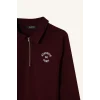Defacto G1312AXBR288 Bordo Regular Fit Polo Yaka Nakışlı Yarım Fermuarlı Sweatshirt Tunik