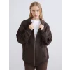 XSIDE Kahverengi Kapüşonlu Oversize Kadın Kalın Fermuarlı Sweatshirt
