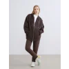XSIDE Kahverengi Kapüşonlu Oversize Kadın Kalın Fermuarlı Sweatshirt