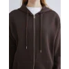 XSIDE Kahverengi Kapüşonlu Oversize Kadın Kalın Fermuarlı Sweatshirt