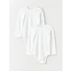 LCW baby Beyaz Bisiklet Yaka Kız Bebek Çıtçıtlı Bodysuit 2li