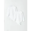 LCW baby Beyaz Bisiklet Yaka Kız Bebek Çıtçıtlı Bodysuit 2li