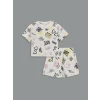 LCW Kids Ekru Bisiklet Yaka Kız Çocuk Şortlu Pijama Takımı