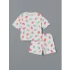 LCW Kids Ekru Bisiklet Yaka Kız Çocuk Şortlu Pijama Takımı