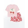 LCW Kids Pembe Bisiklet Yaka Kız Çocuk Şortlu Pijama Takımı