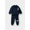 Defacto F9437A5NV71 Lacivert Erkek Bebek 2li Takım Baskılı Selanik Kumaş Sweatshirt Eşofman Altı
