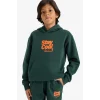 Defacto E9596A8GN245 Yeşil Erkek Çocuk Kapüşonlu Baskılı İçi Yumuşak Tüylü Sweatshirt