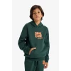 Defacto E9596A8GN245 Yeşil Erkek Çocuk Kapüşonlu Baskılı İçi Yumuşak Tüylü Sweatshirt