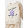 Defacto F0559A5ER42 Ekru Kız Bebek 2li Takım İçi Yumuşak Tüylü Baskılı Sweatshirt Eşofman Altı