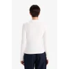 Defacto G1579AXER105 Ekru Slim Fit Dar Kesim Polo Yaka Basic Düz Fitilli Kaşkorse Uzun Kollu Tişört