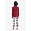 Defacto F1895A8BR281 Bordo Erkek Çocuk Pijama Takımı Waffle Uzun Kollu Üst Kareli Uzun Alt