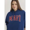 Mavi 1600361-82625 Mavi Logo Baskılı Kapüşonlu Lacivert Sweatshirt