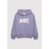 Mavi 7610035-88095 Mavi Logo Baskılı Kapüşonlu Mor Sweatshirt