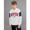LCW Kids Ekru Kapüşonlu New York Baskılı Erkek Çocuk Sweatshirt