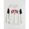 LCW Kids Ekru Kapüşonlu New York Baskılı Erkek Çocuk Sweatshirt