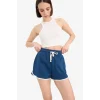 Defacto A6224 İndigo Coool Regular Fit Beli Lastikli Bağcıklı Cepli Kalın Mini Şort