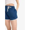 Defacto A6224 İndigo Coool Regular Fit Beli Lastikli Bağcıklı Cepli Kalın Mini Şort