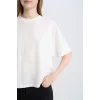 Defacto E0291 Beyaz Coool Loose Fit Bisiklet Yaka Basic Düz Kalın Kısa Kollu Beyaz Tişört