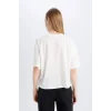 Defacto E0291 Beyaz Coool Loose Fit Bisiklet Yaka Basic Düz Kalın Kısa Kollu Beyaz Tişört