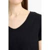 Defacto K1507 Siyah Regular Fit V Yaka Basic Düz Kısa Kollu Siyah Tişört