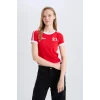 Defacto E0332 Kırmızı Coool Fitted Baskılı Ribana Kısa Kollu Tişört