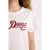 Defacto D9598 Beyaz Regular Fit Bisiklet Yaka Baskılı Kısa Kollu Tişört