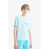 Defacto E0098 Turkuaz Erkek Çocuk Bisiklet Yaka Baskılı Kısa Kollu Tişört