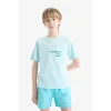Defacto E0098 Turkuaz Erkek Çocuk Bisiklet Yaka Baskılı Kısa Kollu Tişört