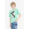 Defacto F0174 Yeşil Erkek Çocuk Bisiklet Yaka Baskılı Kısa Kollu Tişört