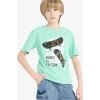 Defacto F0174 Yeşil Erkek Çocuk Bisiklet Yaka Baskılı Kısa Kollu Tişört