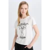 Defacto E0629 Beyaz Coool Regular Fit Bisiklet Yaka Baskılı Kısa Kollu Tişört