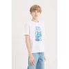 Defacto E0085 Beyaz Erkek Çocuk Bisiklet Yaka Baskılı Kısa Kollu Tişört