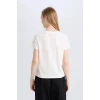 Defacto E0629 Beyaz Coool Regular Fit Bisiklet Yaka Baskılı Kısa Kollu Tişört